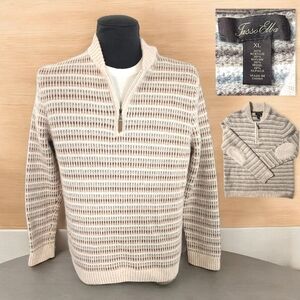Tasso Elba Alpaca Wool Blend Elbow Patch 1/4 Zip Mens Size XL Beige Tan Stripe